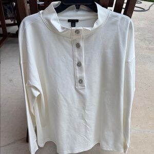 Ann Taylor Cream Long Sleeve Top with Button Detail